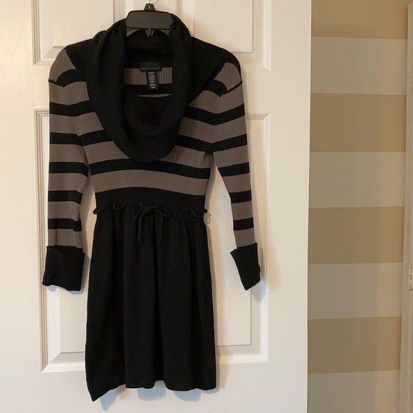 Black and Gray Cowl Neck Sweater Dress - Picture 1 of 7